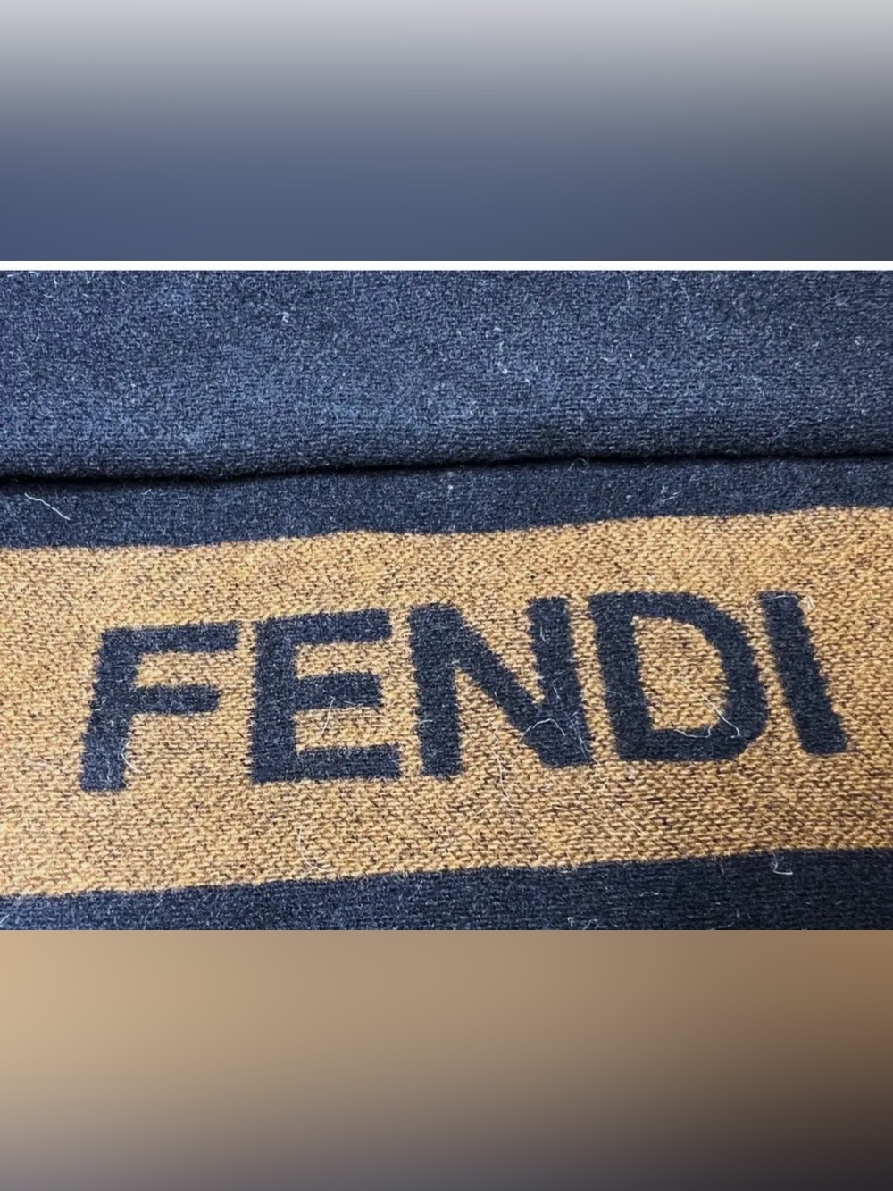 Fendi Blue and Brown Logo Knit Scarf